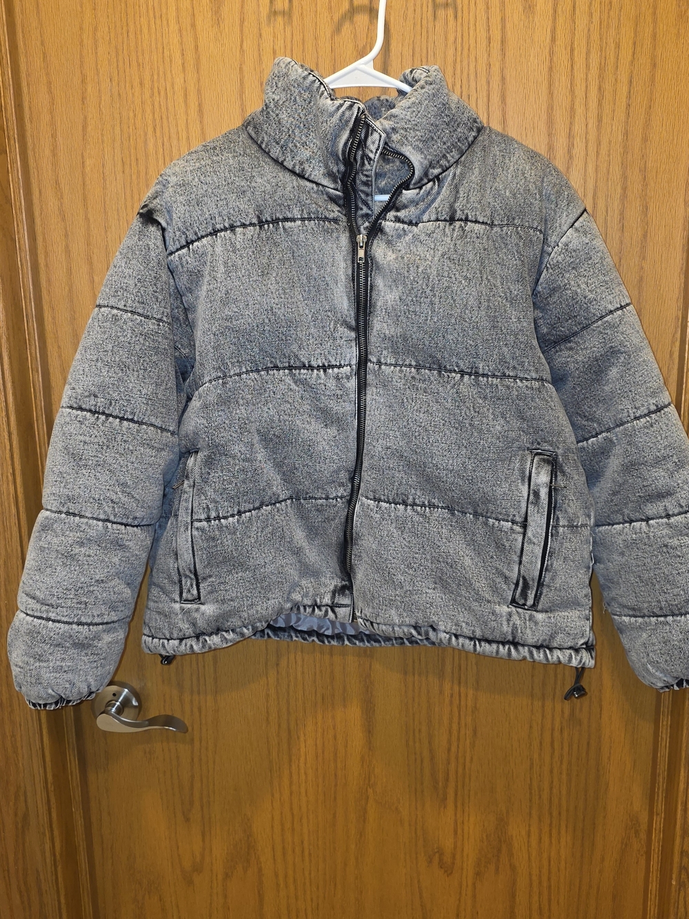 Forever 21 Acid Wash Denim Quilted Puffer Jacket